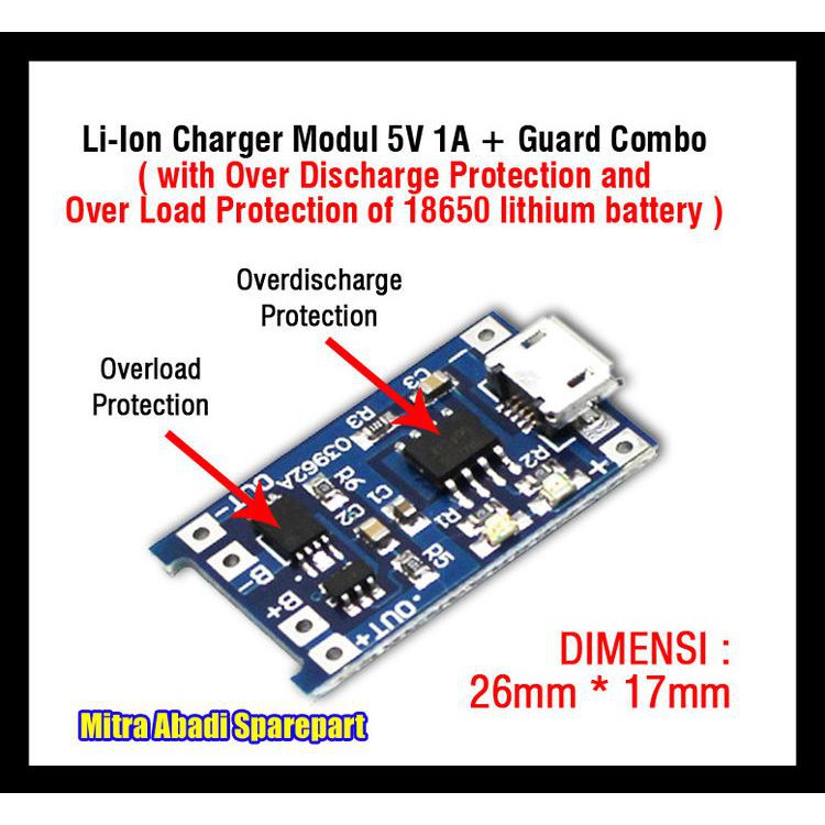 Li-Ion Charger modul TP4056 5V 1A + Guard Combo (Modul 03962A) SPECIAL [Kode 1|Kode 2|Kode 3|Kode
