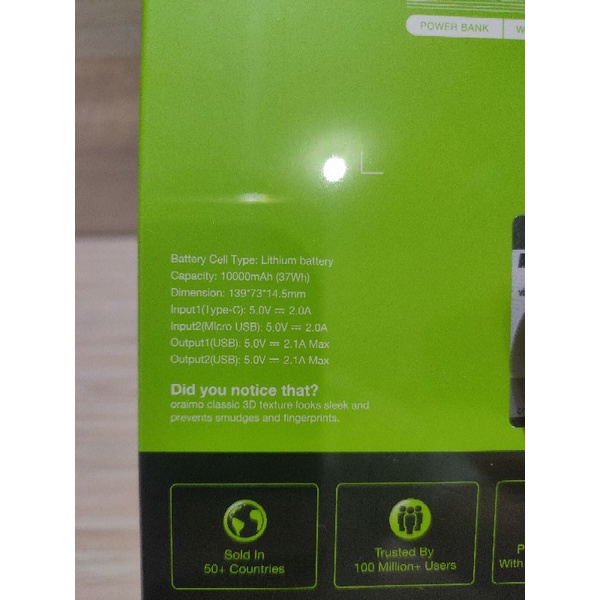 Oraimo Powerbank 10000mah Ultimate Slim Toast 10 P113D