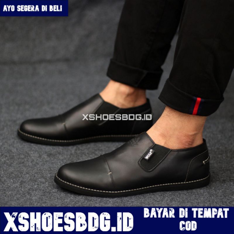 XSHOESBDG.ID X PODLE Sepatu Kasual Slip On Kulit Pria Slop Mocasin Casual Santai Kerja Kondangan