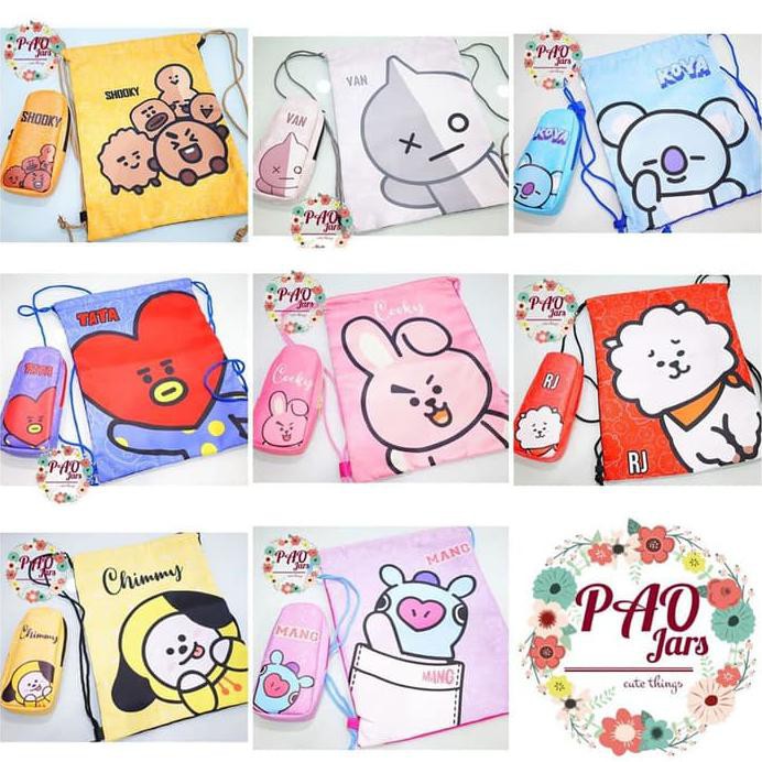 

paket sekolah anak / set sekolah bt21 / tempat pensil bts / tas serut sry77