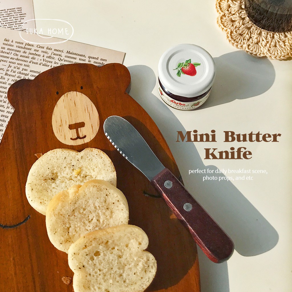 Pisau Selai Mentega Roti | Korean Style Butter Knife Pisau Oles Mentega Handle Kayu by Suka Home