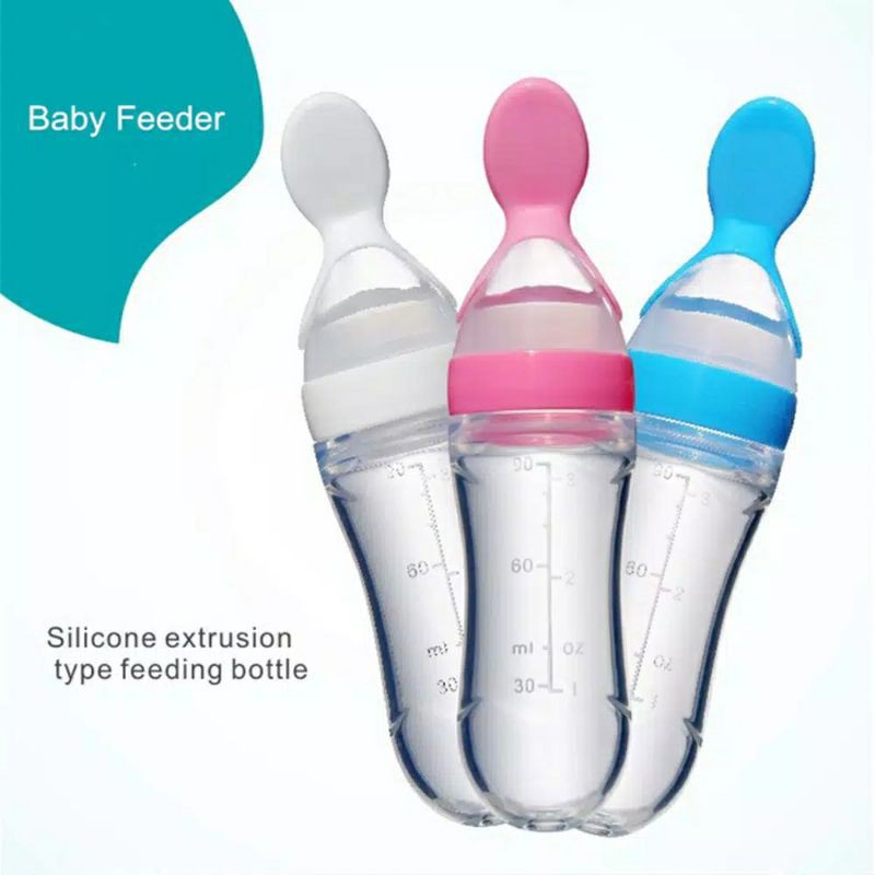 Botol Dot Silicone Sendok Makan Bayi BPA FREE 90ml | FOOD FEEDER CEREAL Botol Sendok Silikon Bayi