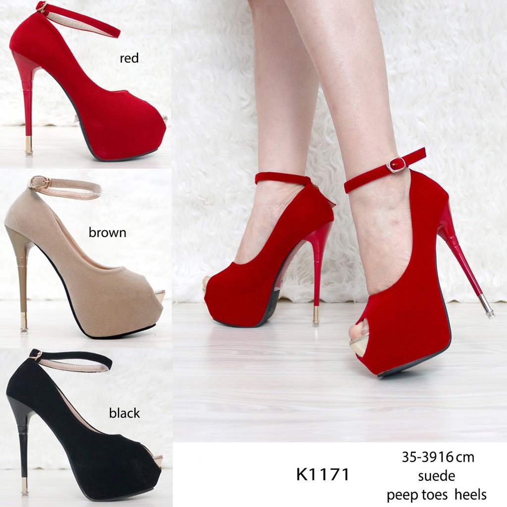 suede peep toe heels