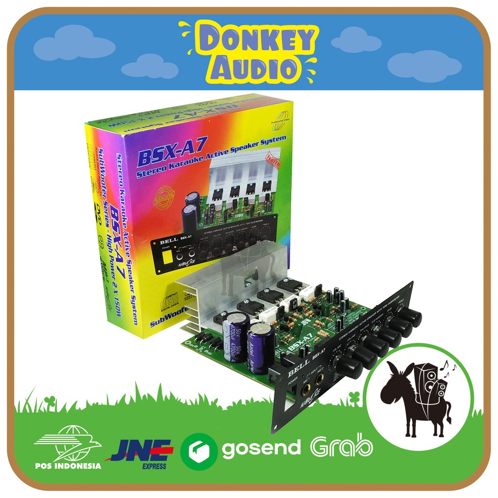 KIT STEREO POWER ACTIVE AMPLIFIER 300W BSX A7 BELL BGR dengan Power Output 2 x 150W dan Bass Bulat u