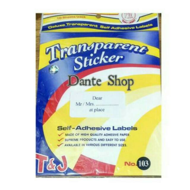 Label transparan T&amp;J 103 ( Label Undangan Transparant )