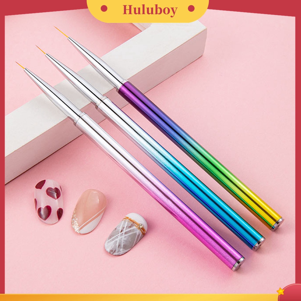 Huluboy Huluboy♡ 3pcs / Set Pen Brush Nail Art Bahan Nilon Wol Mudah Digunakan Untuk Salon