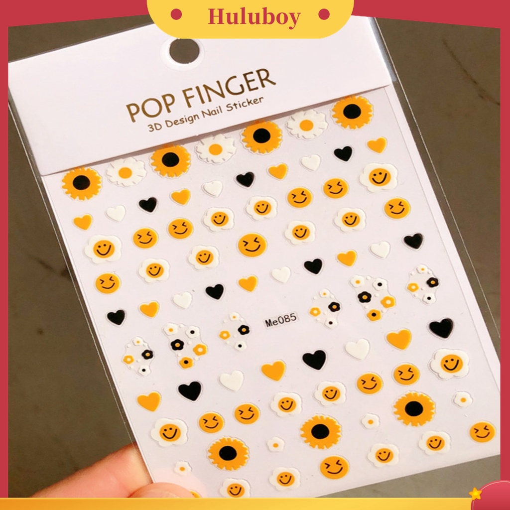 Huluboy Huluboy♡ Stiker Kuku 3D Motif Bunga Matahari Warna Putih Kuning Untuk Wanita