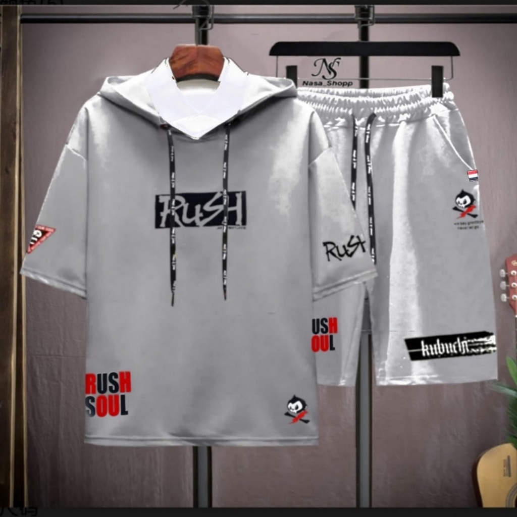 D_C STELAN PRIA WANITA T_SHIRT 1SET HOODIE PENDEK/CELANA PENDEK RUSH