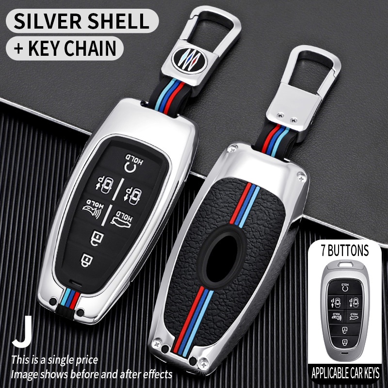 Casing Kunci Remote Mobil 5 7 Tombol Bahan Zinc Alloy Untuk Hyundai Sonata Nexo DN8 Santa Fe TM Tucson NX4 Staria Ioniq 2020-2021