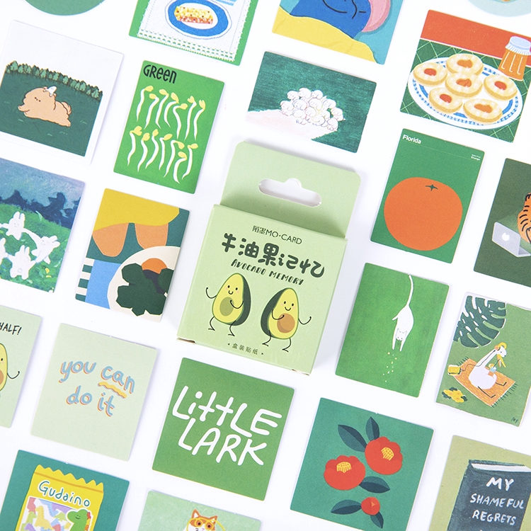 Mohamm 45 PCS Boxed Stickers Cartoon Animal Cute Avocado Decoration Sticker Flakes Scrapbooking School Supplies-H