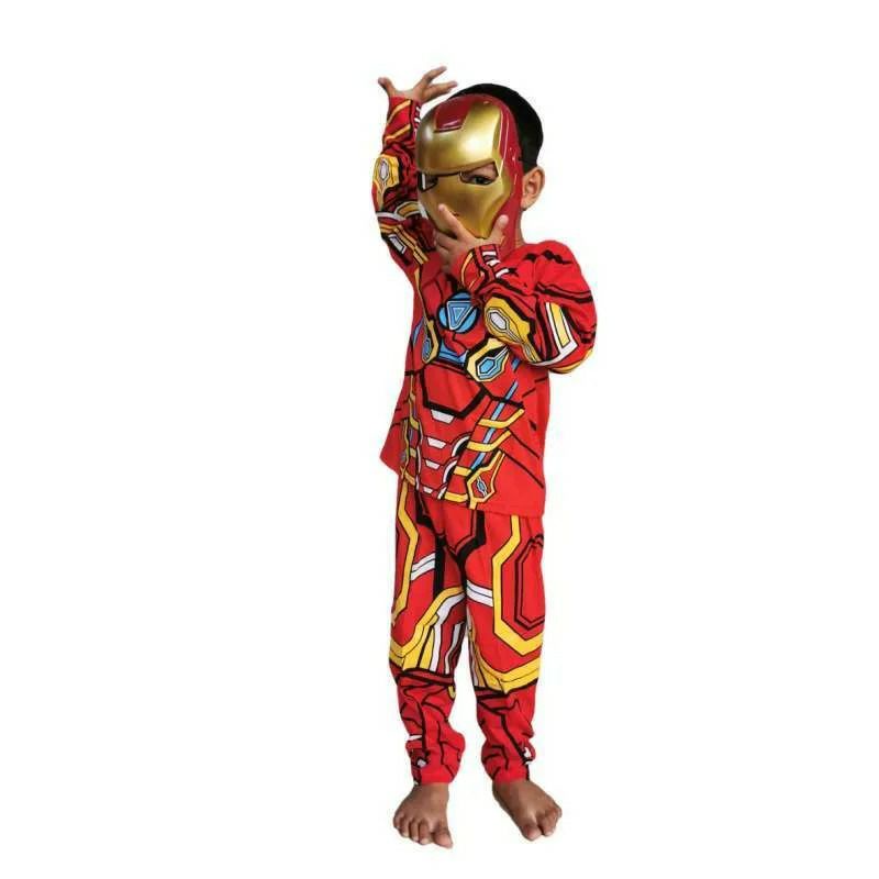 kostum baju anak laki laki iron man dapat topeng / kaos anak iron man