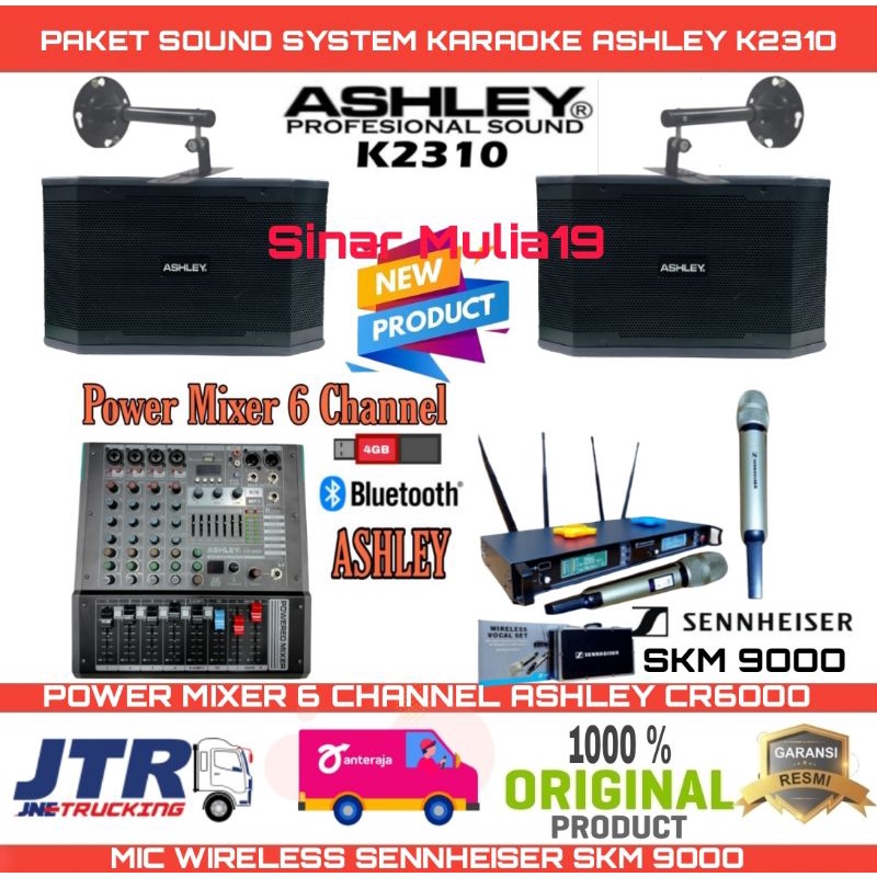 Paket Sound System Karaoke Speaker Ashley K2310 Power Mixer Ashley CR6000 Mic Wireless Sennheiser SK