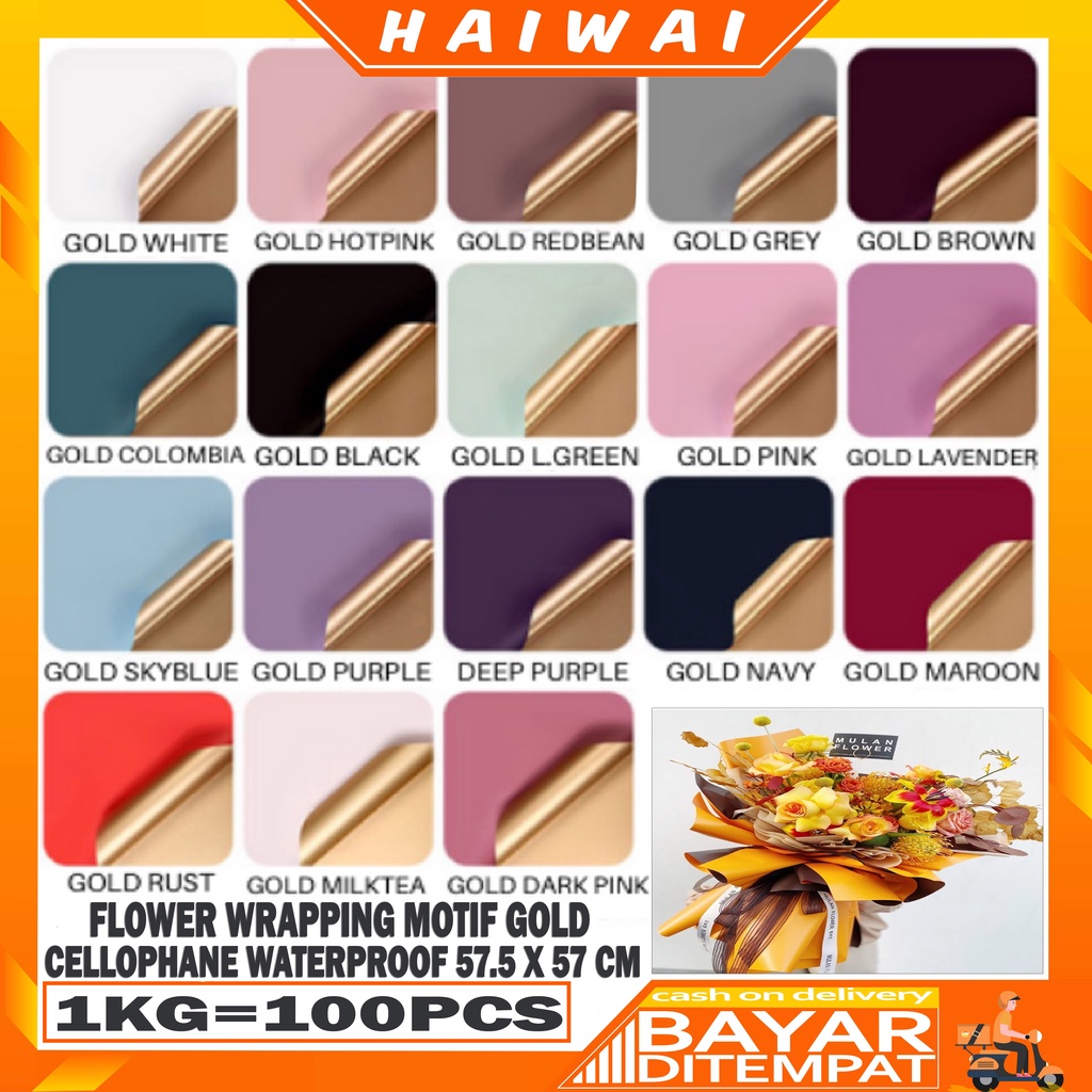 

HaiWai COD Kertas Buket Bunga Florist Flower Wrapping BI Color Gold paper Cellophane Pembungkus Bunga / Kertas Kado KB02 / KB14 / KB19