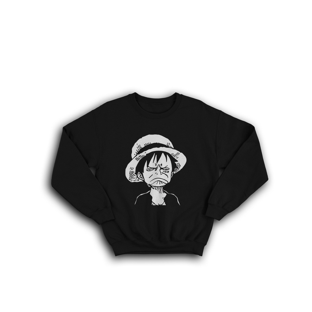 Jual CREWNECK SWEATER ANIME FUNNY LUFFY FACE ONE PIECE PLASTISOL BEST
