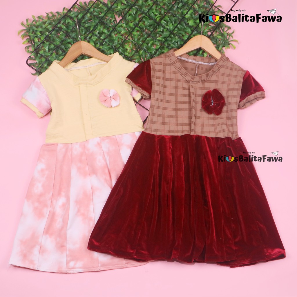 Dress Maudy Size 3-4 Tahun / Dres Anak Perempuan Gaun Lengan Simple Import Murah Baju Cewek