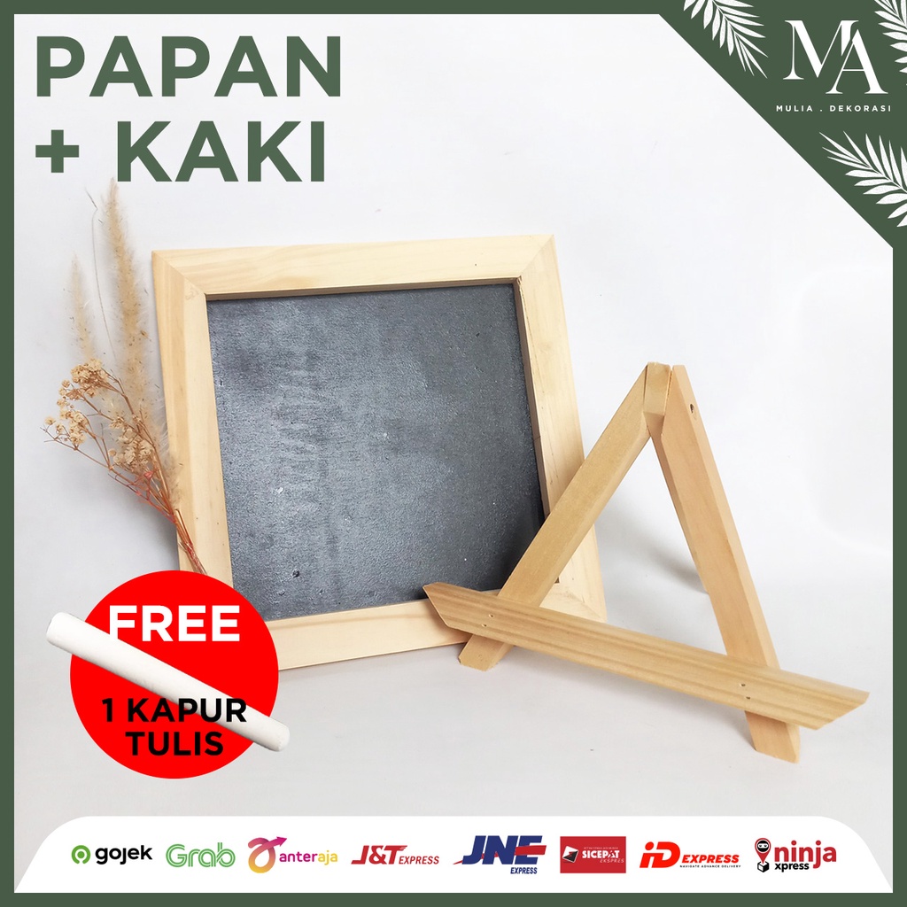 Papan Tulis Kotak Easel Mini Chalkboard 25cm x 25cm Hitam Kapur Set Standing Lamaran Nikahan Tunangan Aqiqah Khitan