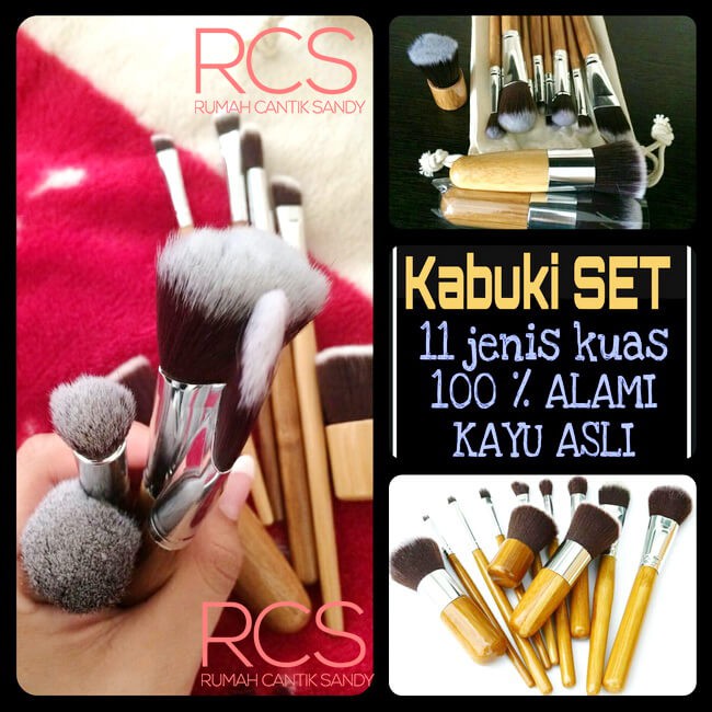 Kabuki Set Bamboo Wooden Kuas MakeUp 11pcs ~ Make Up Brush Pouch