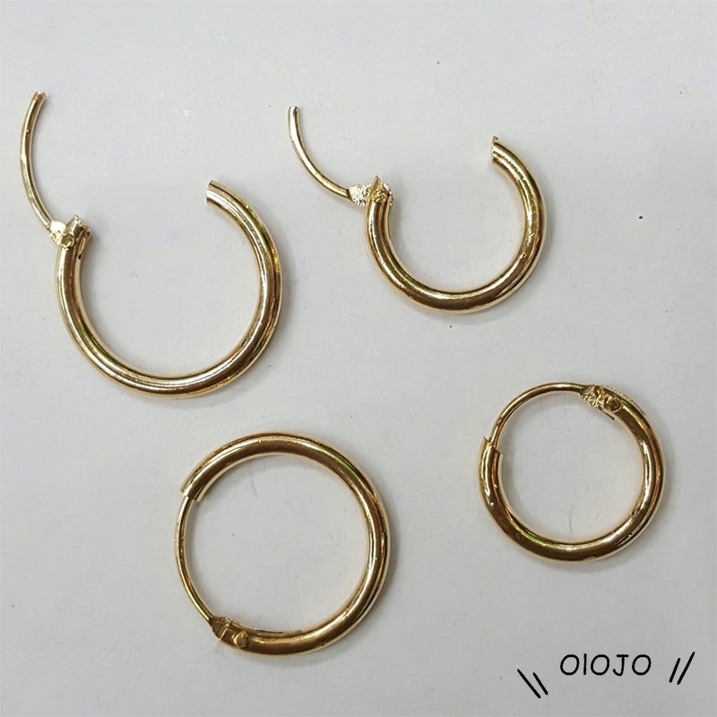 1 Pair Dasar Anting Hoop Kecil Sederhana Tabung berlapis Emas Anting Lingkaran Stud - ol