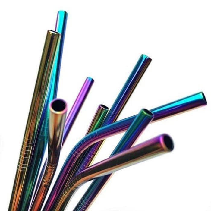 

HH127 Sedotan stainless sedot melengkung bengkok sikat brush rainbow