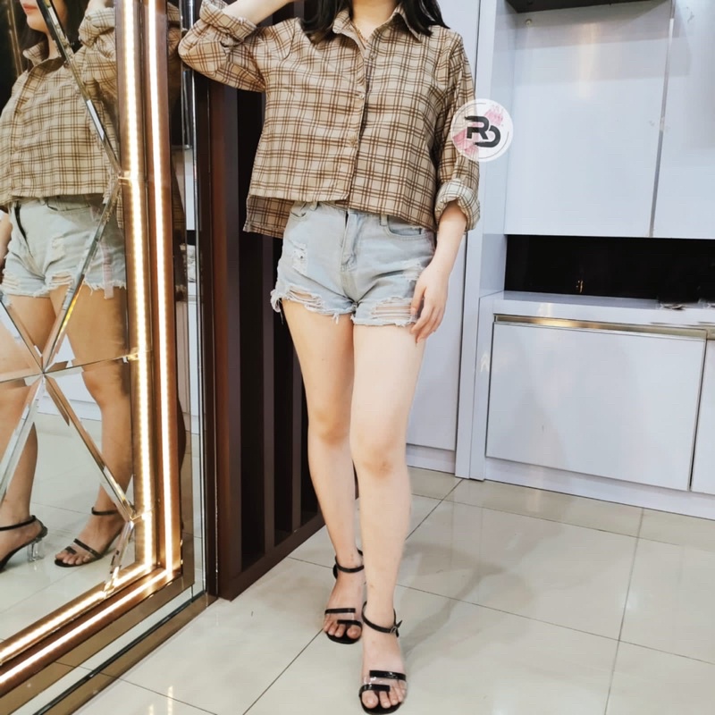 RD FASHION REYNA TARTAN CROP KEMEJA