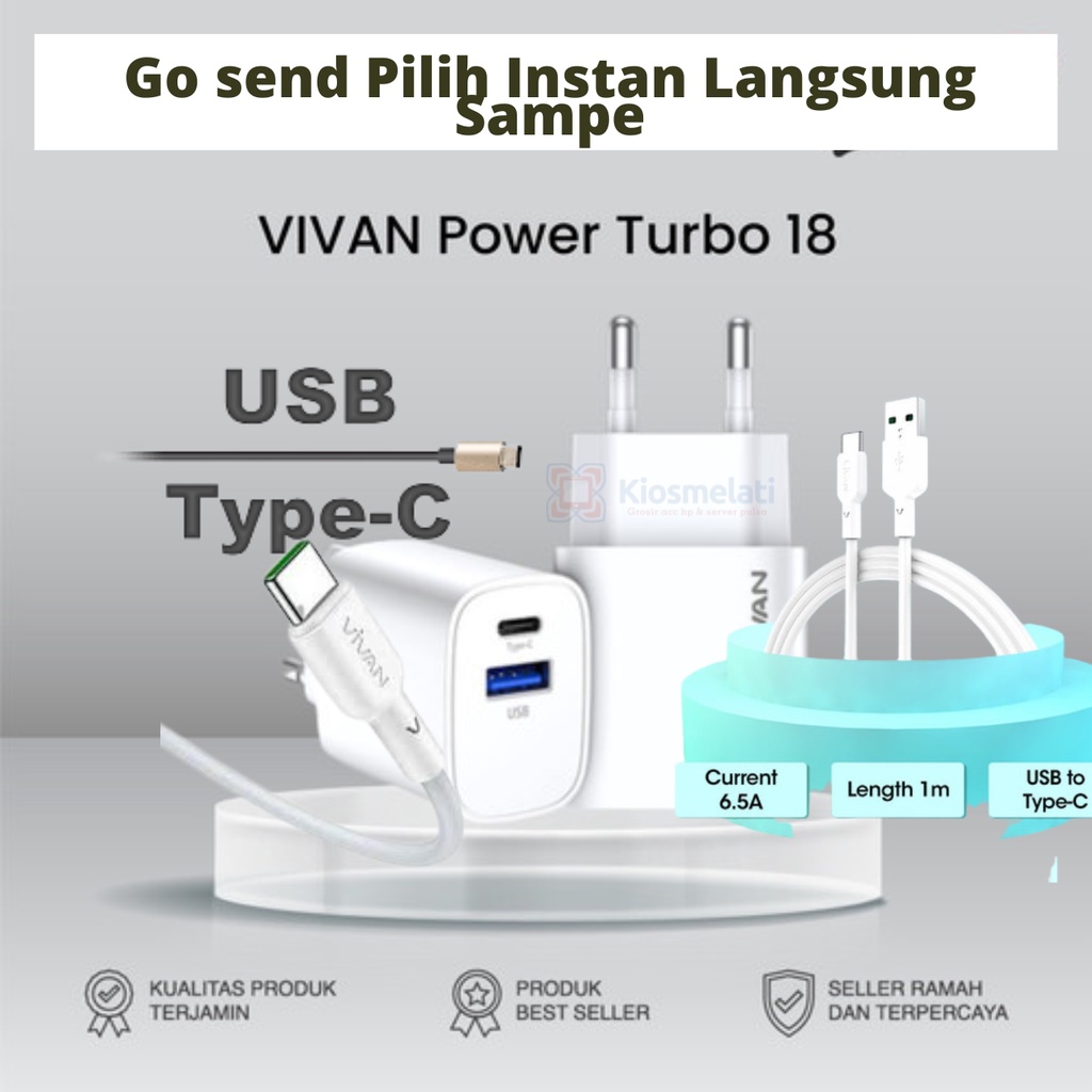 Vivan Batok Charger Power Turbo 18 PD - USB Charger Type A - Type C Port Bisa eng Charger original -