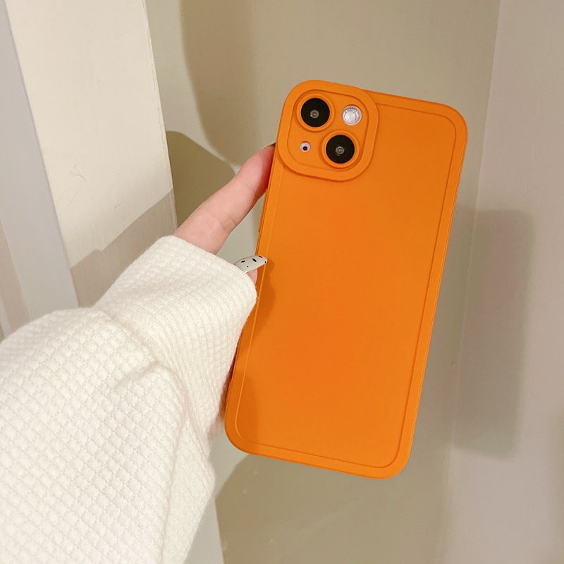 Korean Style！Pure Orange Color Soft Silicon Case iP iPhone 7 8 + Plus X XR SE 2020 XS Max 11 12 13 Pro Max Camera Protector