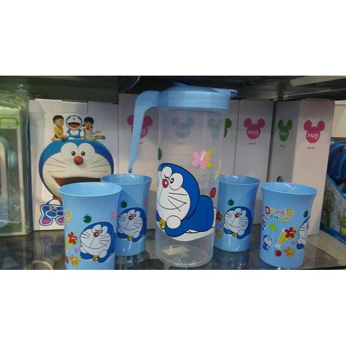 teko set gelas doraemon plastik kado unik rumah tangga best seller