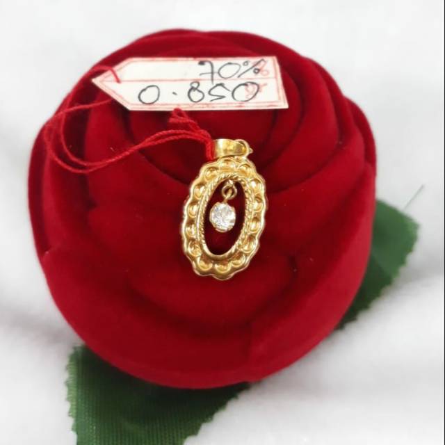 Lt529E391E liontin kalung model oval permata putih emas kuning asli berat 0.850 kadar 70%