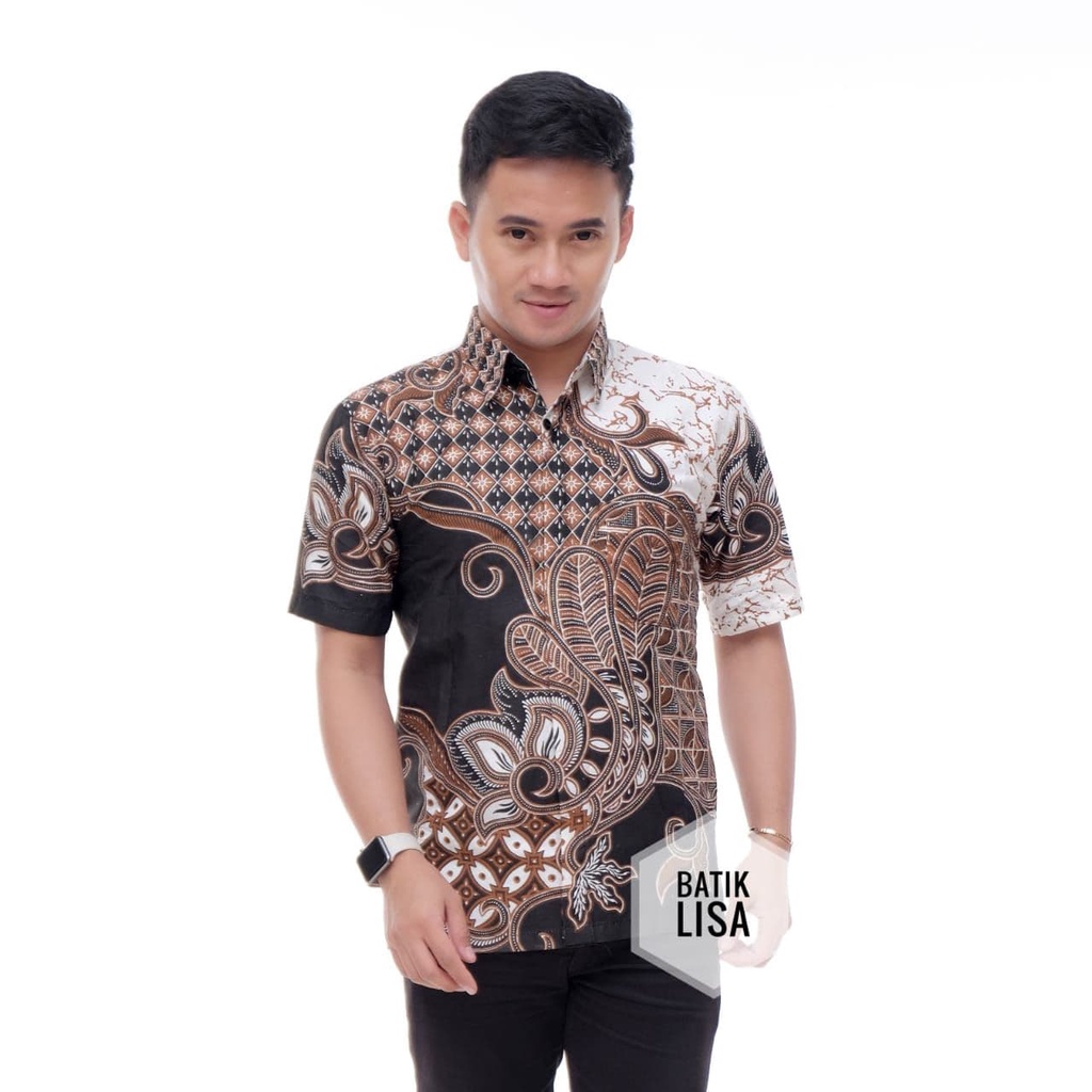 BSWART Batik HRB026 Hem Pendek anjani biru Pekalongan M L XL Batik Pria MURAH Modern Grosir