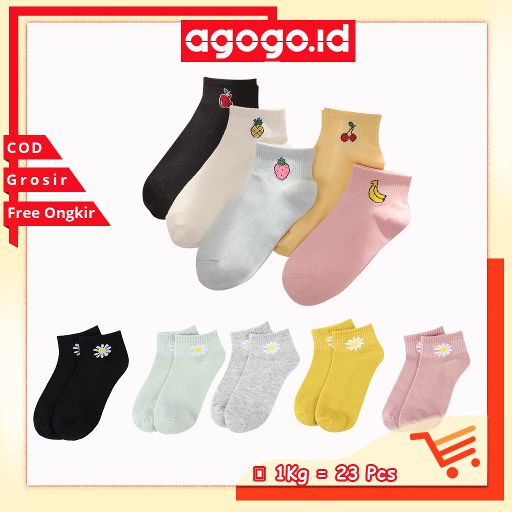 AGG-270 Kaos Kaus Kos Koas Kaki Motif Bunga Semata Ankle Wanita Pendek Lucu Korea Fashion