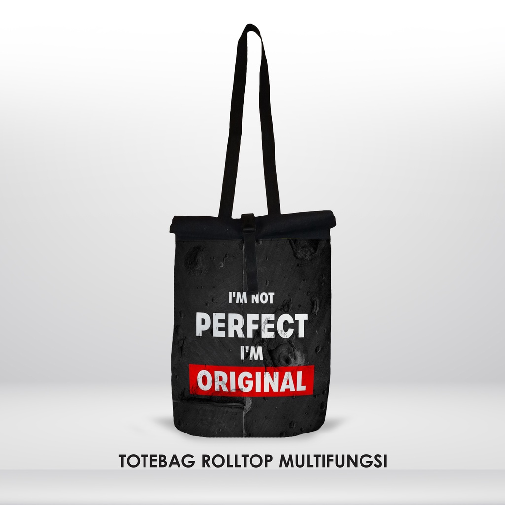 Totebag Ransel Multifungsi Rolltop Tas Pria Wanita Stylish Printing Motif Hitam Simple