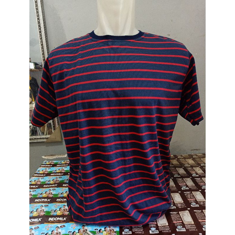 Kaos stripe navy pink kecil size S-5XL