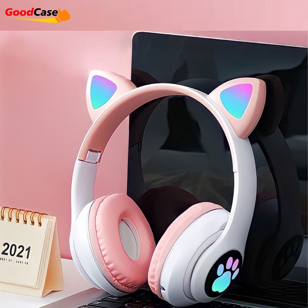 B39 JST28 Headset Anak Motif Kuping Kucing Bando Model Telinga / Handphone Bluetooth LED On-Ear Bass