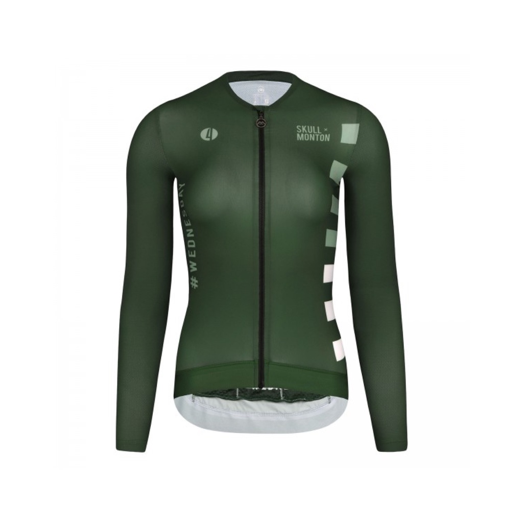 Jersey Sepeda Monton Womens Long Sleeve Jersey Skull Wednesday II Green