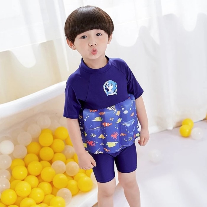 baju renang pelampung motif ikan for anak laki-laki 1-5 tahun