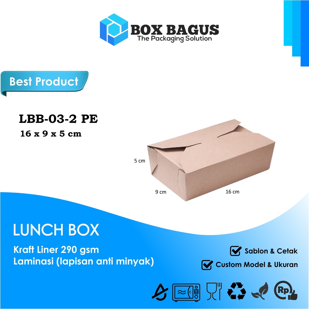 LUNCH BOX DUS 16x9x5 cm KRAFT 290 GSM LAMINASI - KOTAK HAMPERS MAKANAN NASI MIE BUBUR KUE SNACK