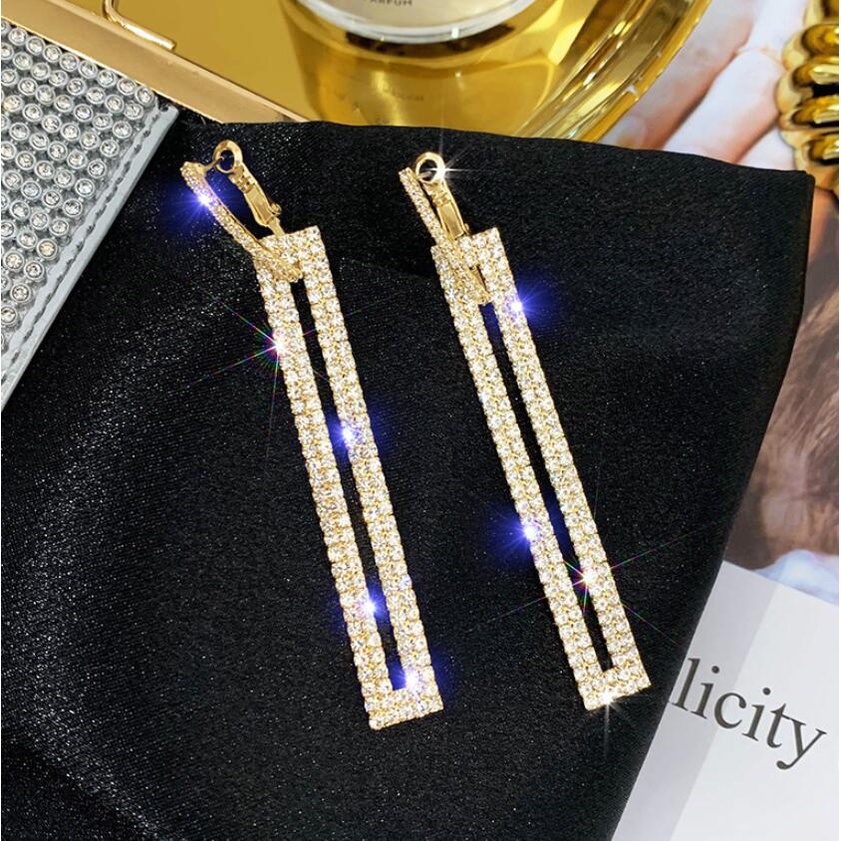 925 jarum perak temperamen fashion dan berlebihan Berlian persegi panjang anting-anting Korea anting