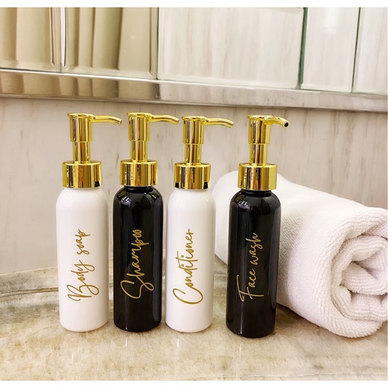 botol 100ml HITAM/PUTIH TRAVEL SIZE gold new LUXURY. aesthetic bottle tempat sabun cair mandi estetik