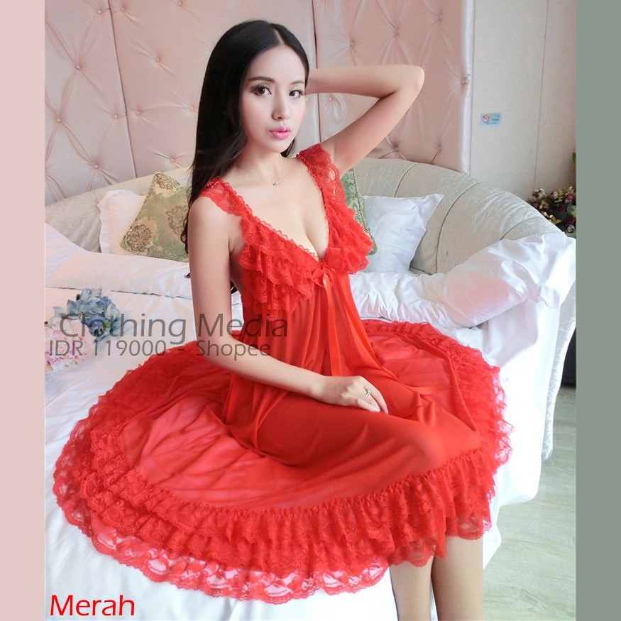 Premium Lingerie Halus Lembut Wanita Gaun Transparan Babydoll Renda L9