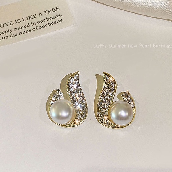 Anting Stud Hias Mutiara Berlian Gaya Retro Korea Untuk Wanita