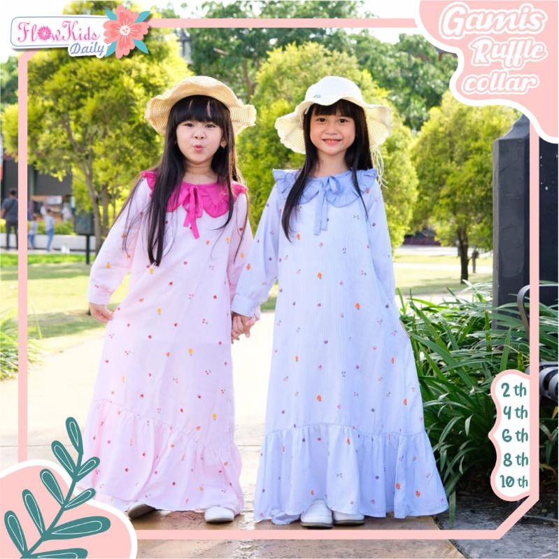 Afsheenastore Gamis Anak Ruffle Colar By Flowkids / Ready Size 2