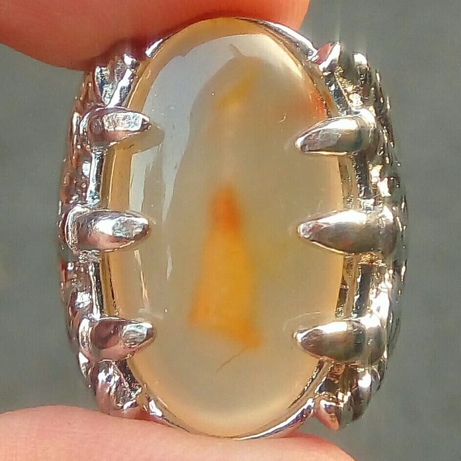 Cincin Batu Akik Motif Kristal Gambar Sapu Lidi Gagang Antik