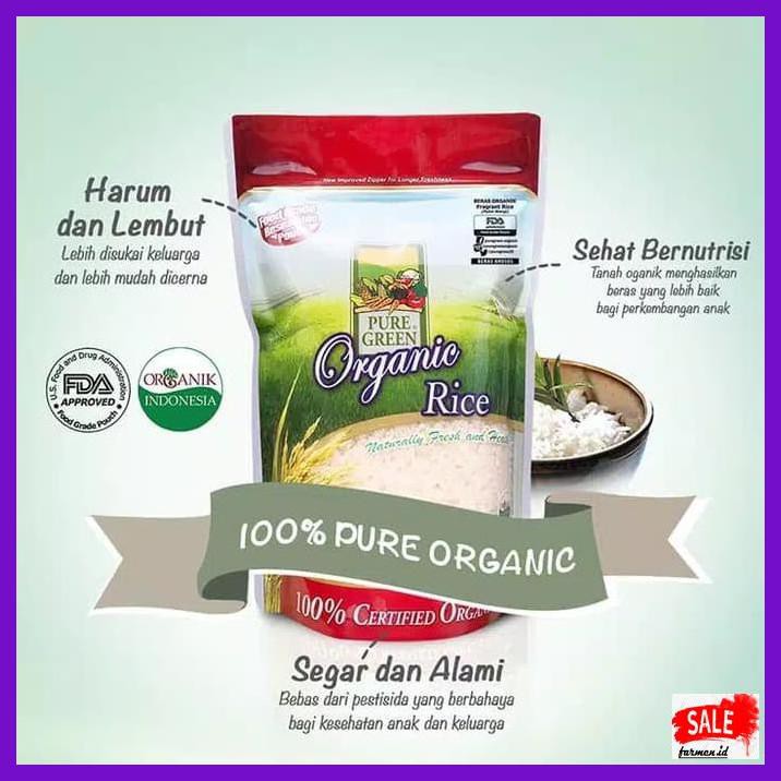 

Rasbeputih- Puregreen Organic Rice Beras Organik White Long Grain 1 Kg -Aslii.