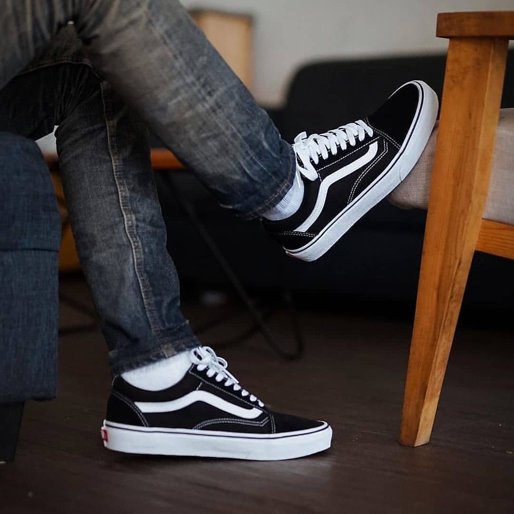 Sepatu Vans Oldskool Import Black Sneakers Pria Kets Hitam Putih Kado Hadiah Sekolah Kuliah Kerja