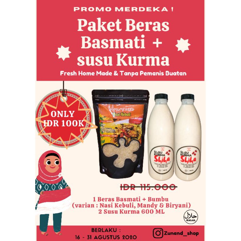 

[Promo Merdeka] Beras Basmati + Bumbu Nasi Biryani dan Susu Kurma Uk 600ml 2 pcs