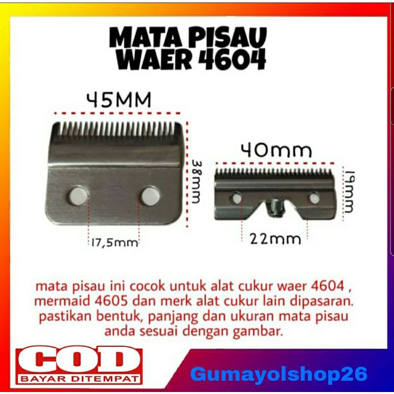 Mata Pisau Cukur Rambut / Sparepart Mesin Cukur Rambut Waer 4604 - Mermaid 4605 Dll