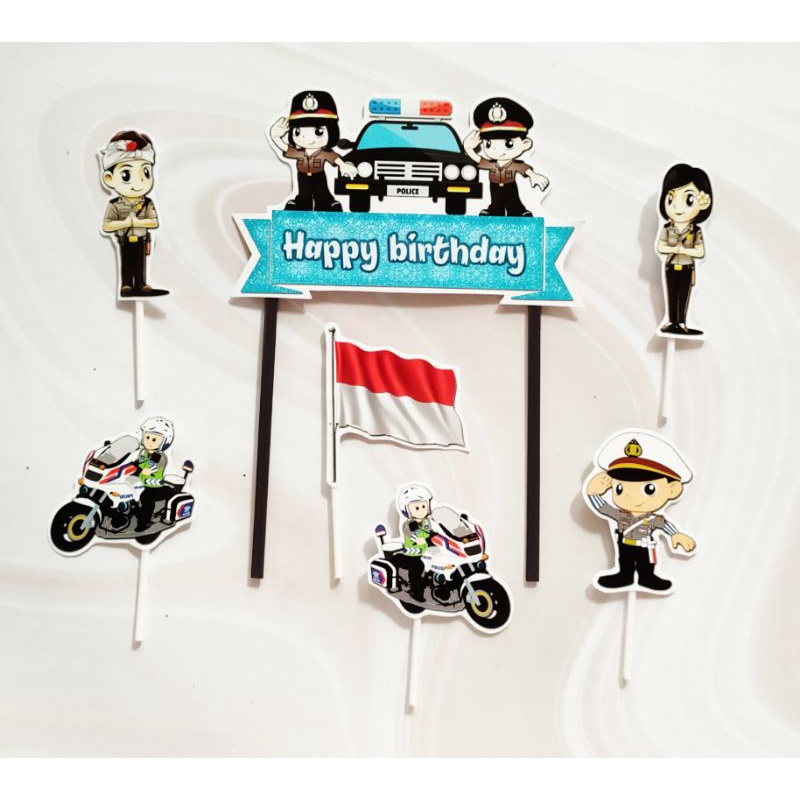 satu set cake topper toper hiasan kue ulang tahun karakter policeman police officer polisi the polic