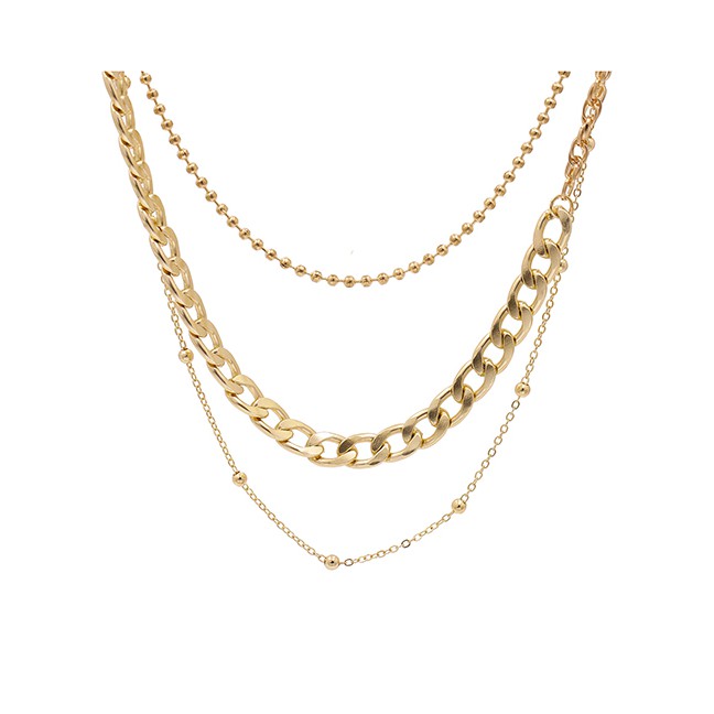 LRC Kalung Fashion Golden Alloy Bead Chain Multi-layer Necklace K43579