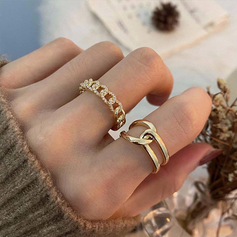 Mxbeauty Cincin Model Terbuka Bahan Metal Warna Emas Gaya Vintage Korea Untuk Wanita