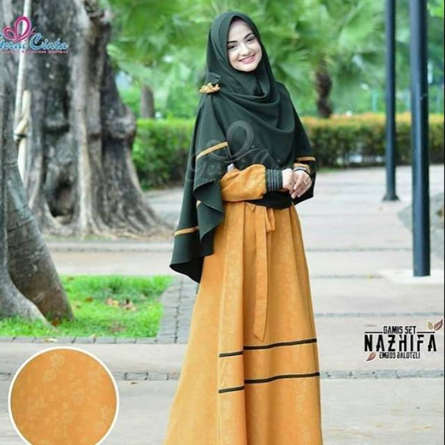 Gamis. Dress Muslimah. Set syari brand Gerai cinta Nazhiva emboss pke bbrp jam PL like new